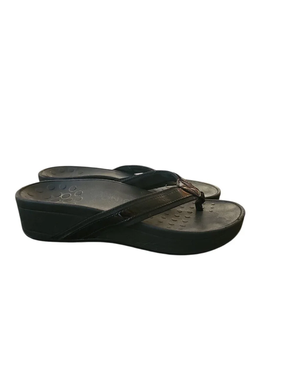 Vionic Black Vionic High Tide Women's Black Patent Wedge Thong Sandals Sz 7